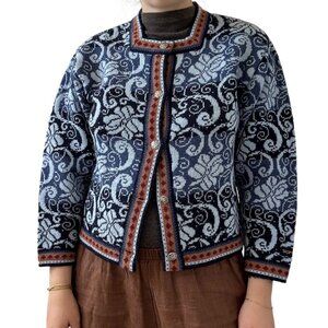 Vintage Skjaeveland of Norway Womens Blue 100% Wool Scandinavian Cardigan Sz S